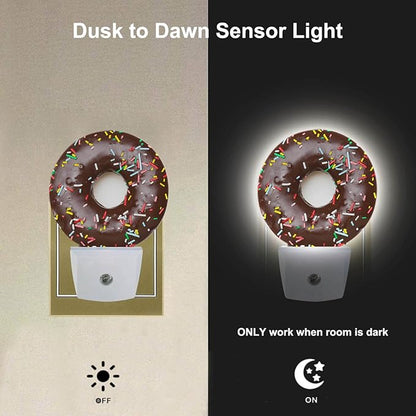 EKOBLA Donut Plug-in Night Light, Chocolate Dessert Snack LED Nightlight for Kids, 0.5W for Stairway, Hallway & Bedroom