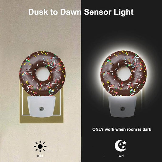 EKOBLA Donut Plug-in Night Light, Chocolate Dessert Snack LED Nightlight for Kids, 0.5W for Stairway, Hallway & Bedroom