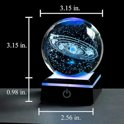 3d Solar System Model Crystal Ball 80mm 3.15inch - Outer Space Astronomy Gifts Room Decor Crystal Sphere Unique Gifts For Men Him Best Birthday Dad Physics Science Teacher Night Light Planet Lamp