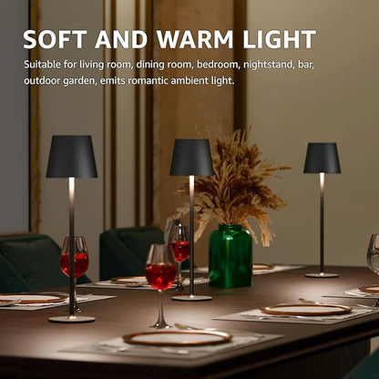 uuffoo 3 Pack Cordless Table Lamp Rechargeable 5000mAH Battery Operated Lights Touch Control LED Portable Desk Lamps 3 Color Dimming for Outdoor Coffee Bedroom Kitchen (Black)