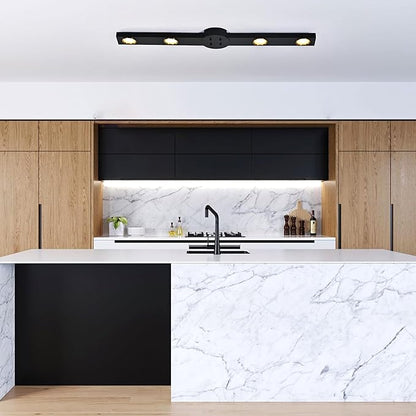Garwarm Modern Ceiling Light Track Lighting, 31.5 Inch Dimmable LED Kitchen Ceiling Light Fixture with Remote 4-Light LED Chandelier Wall Sconce for Bedroom Dining Room Black