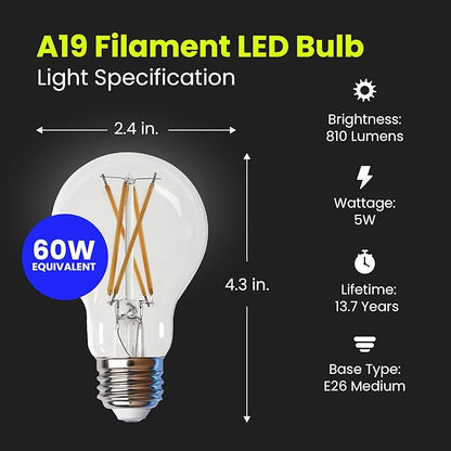 Feit Electric LED Clear A19 Medium Base Light Bulb - 60W Equivalent - 15 Year Life - 810 Lumen - 2700K Soft White - Dimmable (Pack of 48)