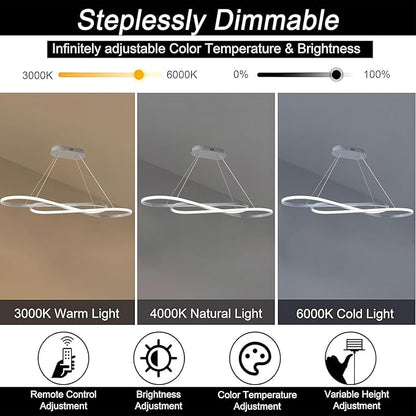 Dimmable Modern LED Chandelier Contemporary Led Pendant Light Fixture Color Temperature 3000K-4000K-5000K Creative Design Kitchen Chandelier Light Fixture Adjustable Hanging Lamp