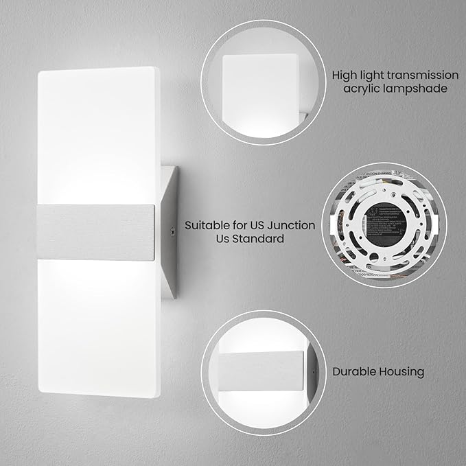 Modern LED Wall Sconces Set of Two, 12 Inch Indoor Dimmable Brushed Nickel Wall Lights, 12W 2700K-5000K Adjustable, Hardwired Acrylic Wall Sconces for Living Room Bedroom Hallway, ETL