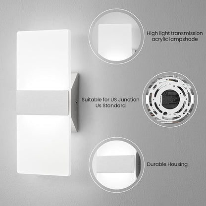 Modern LED Wall Sconces Set of Two, 12 Inch Indoor Dimmable Brushed Nickel Wall Lights, 12W 2700K-5000K Adjustable, Hardwired Acrylic Wall Sconces for Living Room Bedroom Hallway, ETL