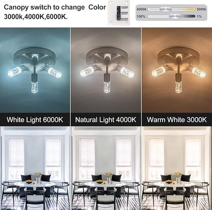 Directional Flush Mount Ceiling Spot Light Fixture,3D Generation Canopy Switch Dimmable 3000k 4000K 6000K Color Change Track Lighting Kit,Rotatale Ceiling Track Lighting Fixture for Dining Room…