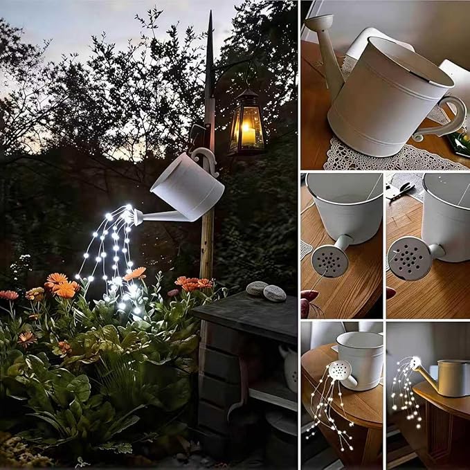 Solar Fairy Lights Outdoor White, Multi Strand 180 LEDs Watering Can String Light, Waterproof Solar Powered Waterfall Lights, Cool White Firefly Bunch Lights