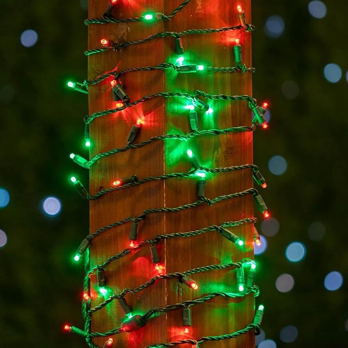 Novelty Lights 25ft 50 LED Red/Green Christmas Lights Outdoor/Indoor, 6" Spacing, Green Wire String Lights for Festive Xmas Lighting, IP55, UL Listed, Dimmable, Connectable