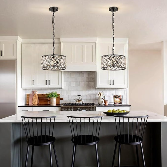 Black Crystal Chandelier, 3-Light Morden Dining Room Light Fixture,12.4" Small Round Semi Flush Mount Chandeliers for Kitchen Foryer Entryway Hallway Living Room Bedroom (ETL Listed)