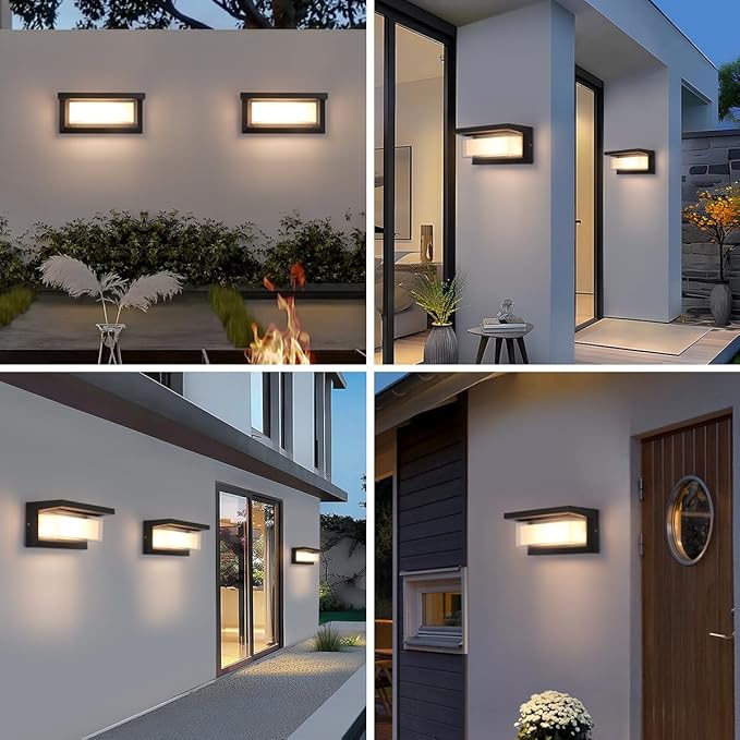 2-Pack 24W Modern LED Wall Sconces, ETL Certified, 3000K/4000/6500K Color Adjustable, 10-100% Dimmable Outdoor Wall Lights, 2160LM IP65 Waterproof Exterior Lighting Fixtures for Porch, Patio