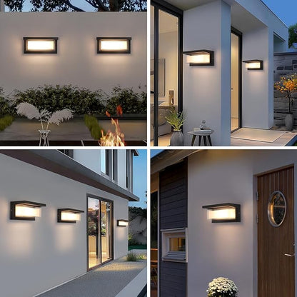 2-Pack 24W Modern LED Wall Sconces, ETL Certified, 3000K/4000/6500K Color Adjustable, 10-100% Dimmable Outdoor Wall Lights, 2160LM IP65 Waterproof Exterior Lighting Fixtures for Porch, Patio