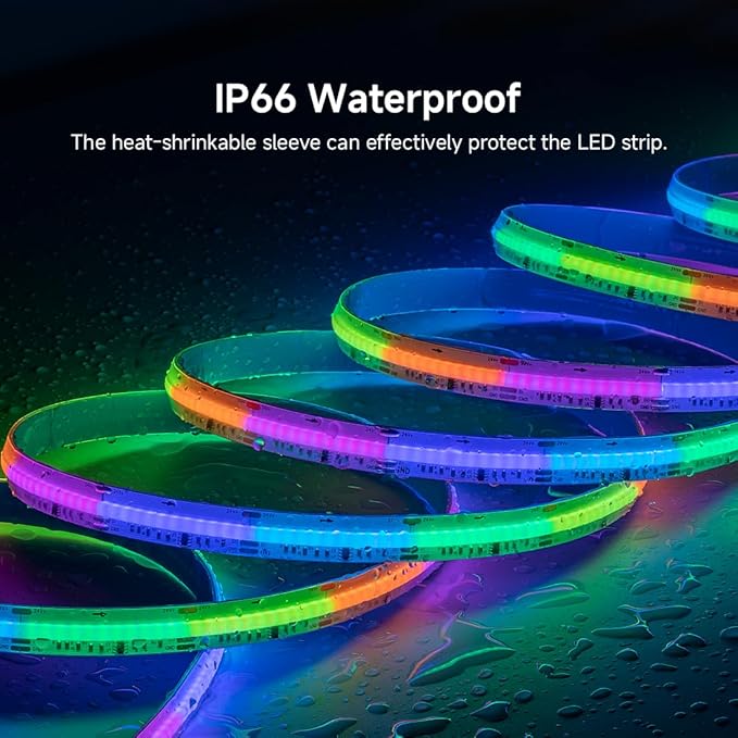 BTF-LIGHTING FCOB IP66 WS2811 IC RGB COB LED Strip 16.4FT DC24V 576LED/m Flexible High Density Color Chasing Uniform Light 16IC/m 10mm Width for Indoor Lighting Project(No Adapter or Controller)