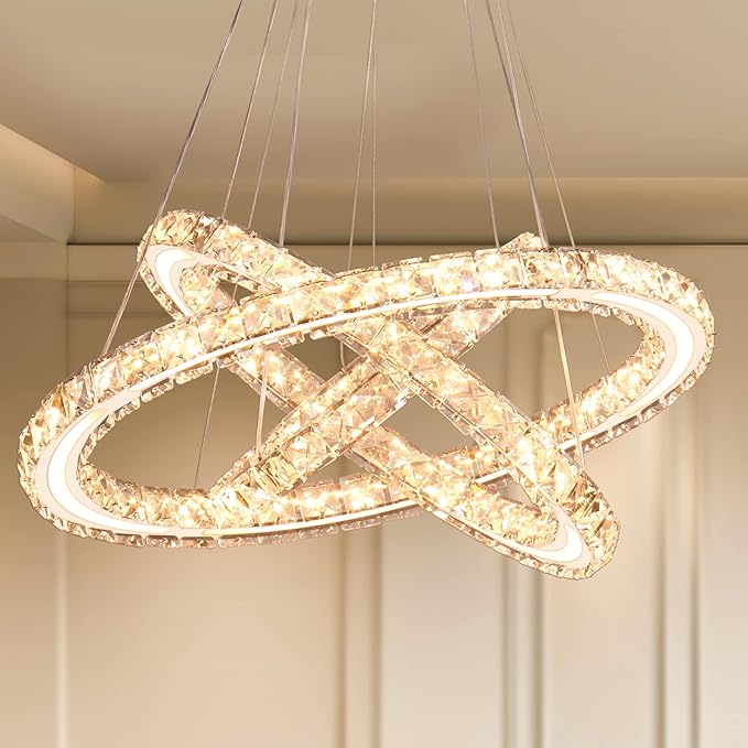 Modern LED Chandeliers Crystal Chandeliers Ceiling Light Three Rings Pendant Light with Acrylic for Bedroom Dinning Room Hallway(Warm White 30/40/50)
