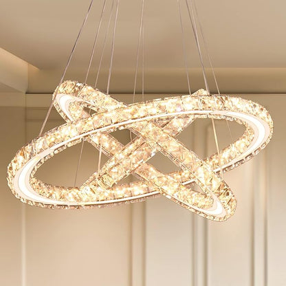 Modern LED Chandeliers Crystal Chandeliers Ceiling Light Three Rings Pendant Light with Acrylic for Bedroom Dinning Room Hallway(Warm White 30/40/50)