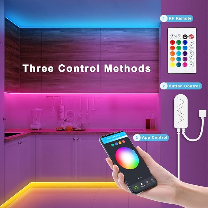 Tatazone RGBWW Bluetooth LED Strip Lights, 16.4FT Tunable White 3000K to 6500K+RGB Led Light Strips, Music Sync Color Changing Indoor LED Rope Lights with App and Remote for Cabinet, Bedroom, TV