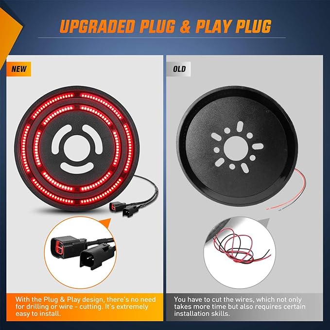 Nilight Spare Tire Brake Light Red Double Row LED Ring 3rd Third Stop Rear Wheel Lights Plug and Play Fit for 2007-2017 Jeep Wrangler JK JKU