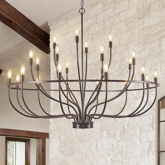 24 Light Chandelier 51'' Oil Rubbed Bronze Large Candle Chandeliers for High Ceiling Foyer Chandelier Light Fixture for Large Living Room Dining Room Stairs Entry Restaurant Hotel