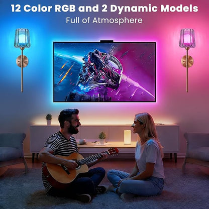 Crystal Battery Operated Wall Sconces Set of 2, Green Rechargeable Wireless Wall Sconce Lights with Crystal Lampshade, 12 RGB and 3CCT Dimmable Wall Lamps for Bedroom Living Room Hallway Decor, 2 Pack