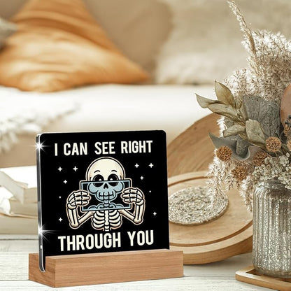 Funny Xray Tech Gifts for Women Men, Radiology Tech Gifts for Xray Tech Nurse MRI, Radiology Gift I Can See Through You Acrylic Plaque Office Desk Decor Sign 4 × 4 Inch