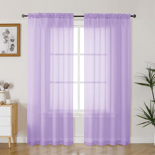 Gwine Lilac Sheer Curtains 72 Inches Long 2 Panels Set for Front Door, Light Filtering Sheer Curtains for Living Room, Rod Pocket Window Treatments Drapes, Each 42" Wx72 L