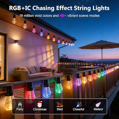 Beizelte Outdoor String Lights, 140FT RGB+IC Outside Light Dimmable Shatterproof LED Bulbs, IP67 Waterproof Chasing Effect Lighting DreamColor Patio Strip Lights for Backyard, Balcony, Outdoor Living
