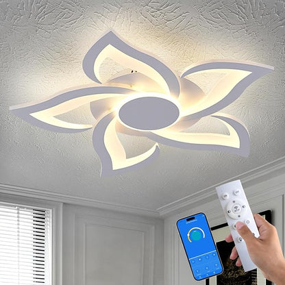 24" Modern Geometric Ceiling Light Fixture, White Dimmable 3 Colors LED Close to Ceiling Light Fixtures with Remote, Low Profile Flush Mount Ceiling Light for Kitchen, Living Room
