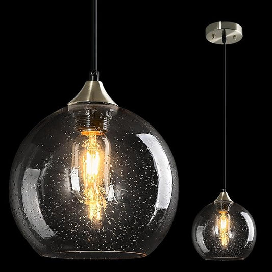 Clear Glass Pendant Lights Kitchen Island Lighting Globe Pendant Light Fixtures Modern Pendant Lighting for Kitchen Island Bedroom Living Dining Room Light Fixture(7.87in, 1-Pack)