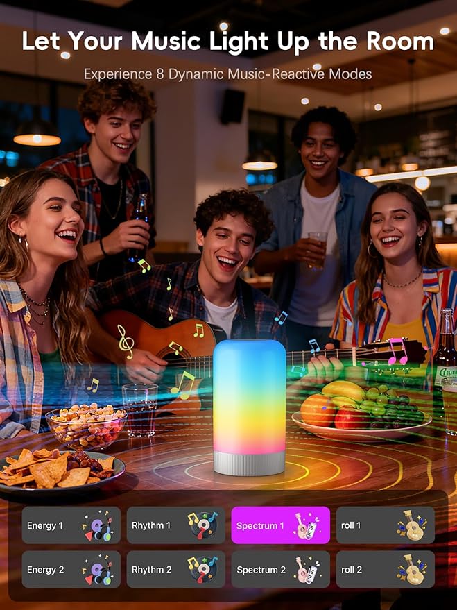 RGBICWW Smart Table Lamp, Touch Bedside Lamp with App Control, LED Desk Lamp with Music Sync, 30+ Scenes & 16M Colors, Color Changing Lamp for Bedroom Living Room Gaming Dimmable Night Light, Grey