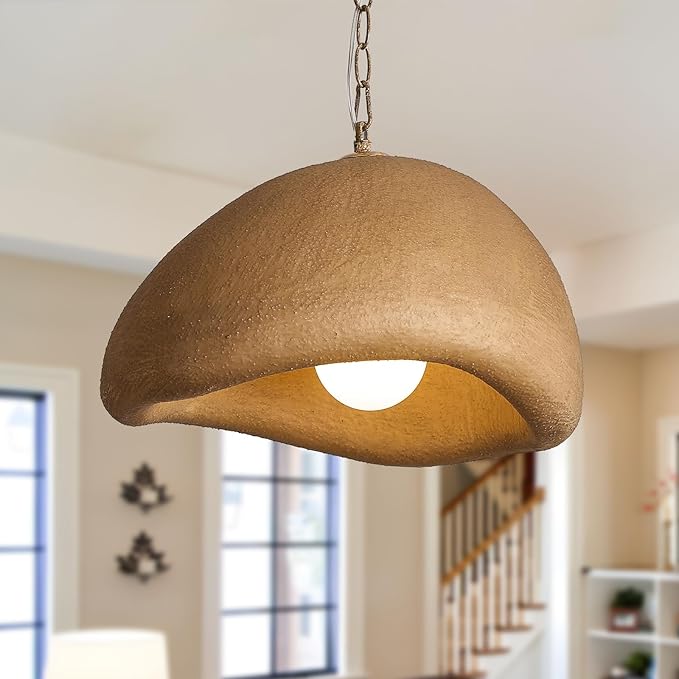 Rustic Light Fixture Pendant Lights Kitchen Island Wabi Sabi 15.7in Dining Room Lighting Brown Chandelier Japanese Style Hanging Ceiling Lights for Bedroom Hallway Restaurant Foyer