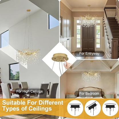 31.5" Modern Crystal Chandeliers for Dining Room,Gold Crystal Tree Branches Chandelier, Round Dining Room Chandelier Over Table, Chandeliers for Living Room, Entryway,Foyer