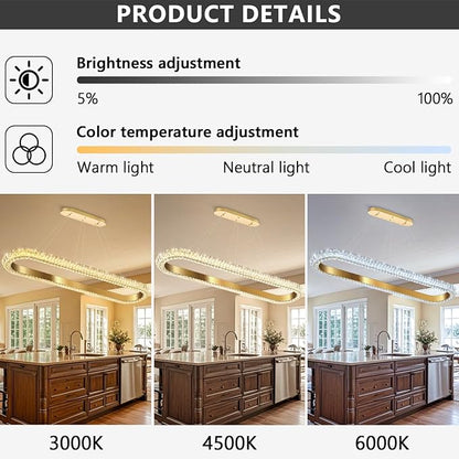 47'' Oval Ring Crystal Chandelier Modern LED Dimmable Ring Pendant Light Chandelier for Dining Room Living Room Gold