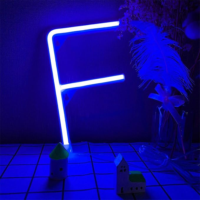 ENUOLI Blue Neon Letter Signs Letters Night Lights LED Alphabet Neon Art Lights USB/Battery Powered LED Neon Sign Wall Decor Light up Words for Festival Wedding Birthday Party Christmas Home Bar (F)