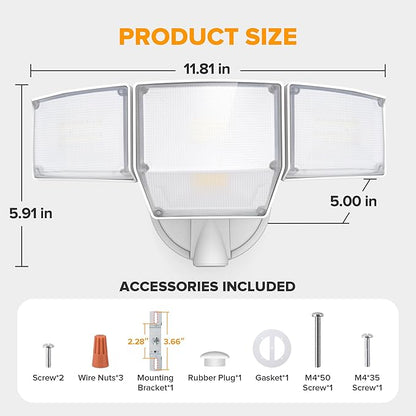 LUTEC 80W 9000LM Flood Lights Outdoor, Hardwired Switch Controlled LED Security Lights with 4 Heads, IP65 Waterproof, 5000K Daylight for Garage, Yard, Patio (White)