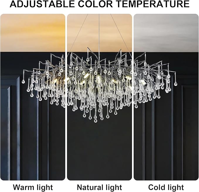 Black Crystal Chandelier for Dining Room,L47.24in Rectangular Modern Chandeliers Raindrop Lights,Tree Branch Chandelier Light Fixture for Kitchen Island,Entryway 13-Light