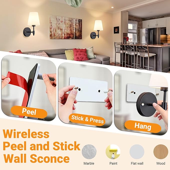 Battery Operated Wall Sconces Set Of Two, Wireless Battery Wall Light With 10000mAh RGB Rechargeable Magnetic Bulb, Rechargeable Wall Sconce With Remote Control For Bedroom, No Electrician Required