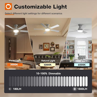 addlon 2 Pack Ceiling Fans with Lights, 48 inch Nickel Ceiling Fan with Light and Remote Control, Reversible, 3CCT, Dimmable, Noiseless, Ceiling Fan for Bedroom, Farmhouse, Indoor/Outdoor Use