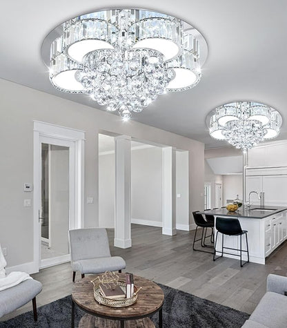Modern Crystal Chandeliers for Dining Room LED Dimmable Light Fixtures Flush Mount Light Living Room Bedrooms