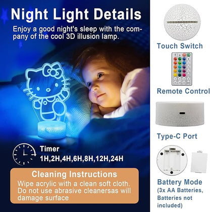 KIEAL 16 Colors Cartoon Night Light, Anime Character Change Decor Lamp with Remote, Dim, Timer, Fans Kids Gifts for Christmas Birthday Boys Girls