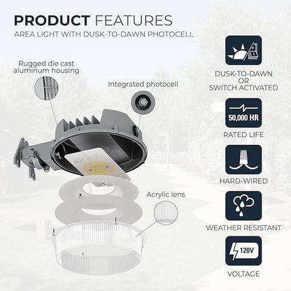 HALO ALB Outdoor Dusk-to-Dawn LED Security Area Light with 2000 Lumens, Wall or Pole Mount - Textured Gray