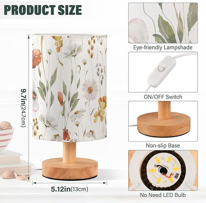 Bedside Table Lamp Dried Flower Nightstand Lamp with Wood Colorful Floral Leaves Desk Lamps for Bedroom Living Room Nursery Office Home Decor