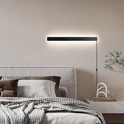 KELUOLY Modern Plug in Wall Sconces, 23.6 inch Frosted Black LED Long Wall Lights, 12W Warm White 3000K Acrylic Indoor Wall lamp,with 59" Plug Cable for Bedroom, Living Room, Bathroom Makeup, Hallway