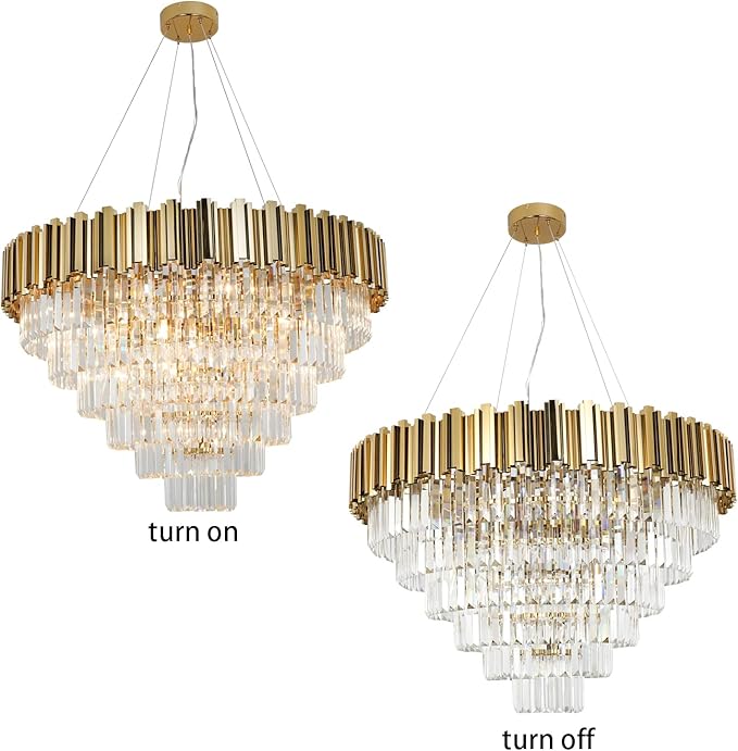 Gold Crystal Chandelier Large, 17-Light Luxury Chandelier Lighting Fixture for High Ceiling Foyer Entryway Living Room D35.4