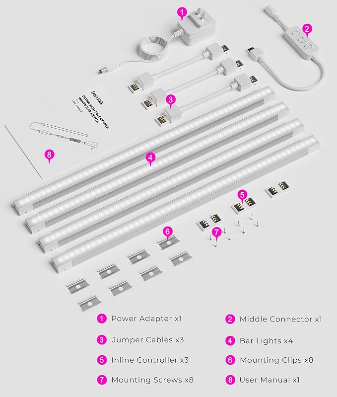 12-Inch Under Cabinet Lighting, Ultra Slim 5CCT Adjustable (2700K-5000K) Hardwired LED Cabinet Lights for Kitchen, Closet, Shelf, 24V Low Voltage, 4 Pack