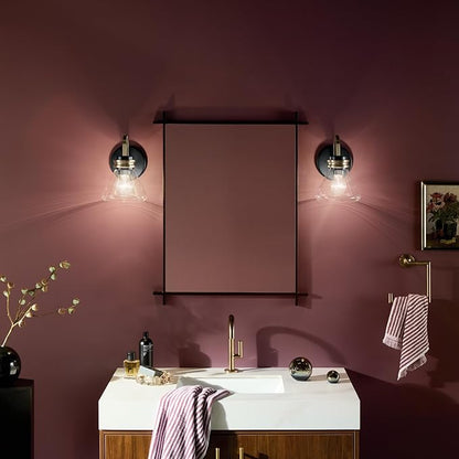 Kichler Farum 7.25" 1-Light Wall Sconce Bathroom Vanity Light Fixture with Clear Glass in Black for Fireplace, Kitchen, Bedroom, Hallway, or Vanity (7.25" W x 9.5" H) 55153BKCLR
