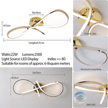 Modern LED Ceiling Light Fixture,30 Inch 22W Flush Mount Ceiling Chandelier,Dimmable Ceiling Lamp for Kitchen Bedroom Study Living Room Office Dining Room (Polished Gold-S)