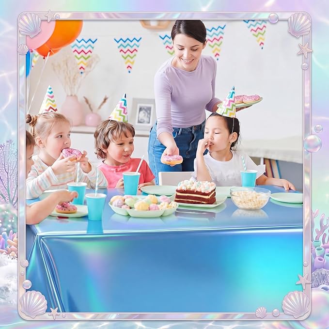 Oudain 3 Pcs Mermaid Theme Party Pink & Purple & Blue Iridescent Party Tablecloth 54 x 108 Inch Plastic Rectangle Tablecloth Waterproof Table Cover for Kpop Mermaid Theme Birthday Decoration