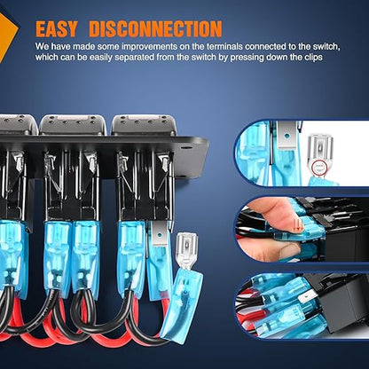 Nilight 2 Gang Rocker Switch Panel with PD Type C and USB Charger Voltmeter 12V SPST ON Off Togglr Switches Panel w/Orange Backlit Waterproof Aluminum for Boats Cars RVs Trucks