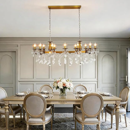 Rectangle Crystal Chandeliers Extra large modern Chandelier Island Lighting 12 Lights Candle Pendant Rectangle Hanging Ceiling Light Fixture for Dining Room Living Room Kitchen Island Entry L51.95