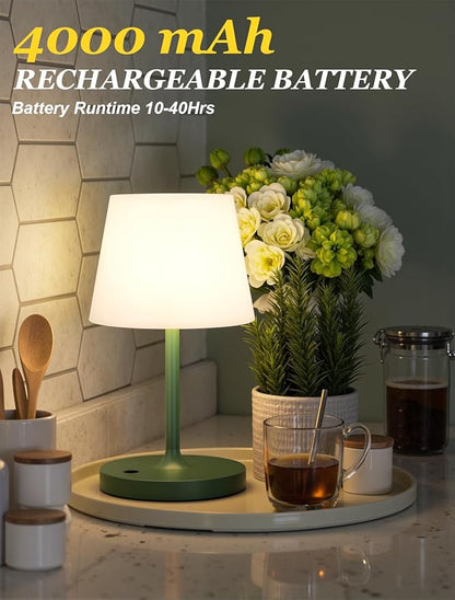 Kakanuo Green Cordless Shower Lamp Waterproof, Rechargeable Cordless Lamp with 4000mAh Battery, Touch Dimmable Table Lamp for Outdoor, Kitchen, Bathroom, Camping, Patio, IP54