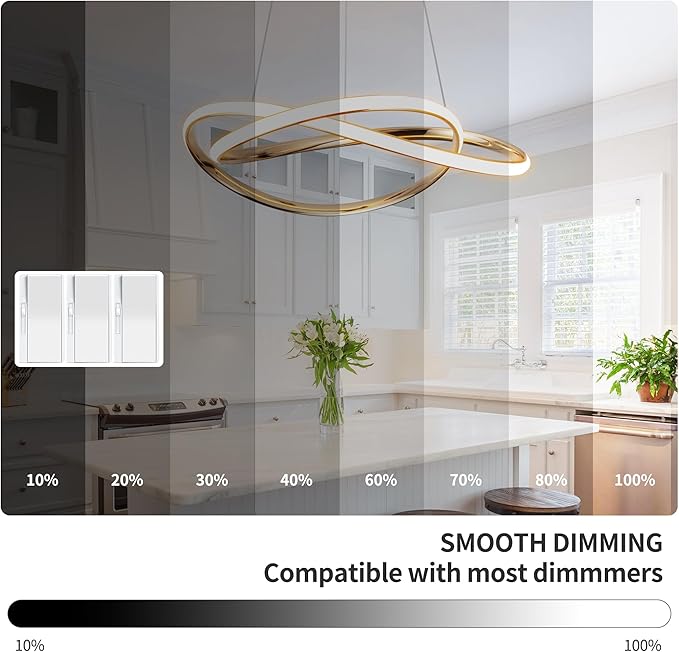 Modern Chandelier Dimmable Pendant Light Fixture,5CCT/2700K/3000K/3500K/4000K/5000K,Adjustable Modern LED Chandeliers for Dining Room Kitchen Entryway Living Room Bedroom (Gold-5CCT, 20 Inches)